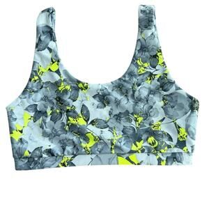 Savvi Women's Gray Yellow Neon Floral Print Sports Bra Size Medium
